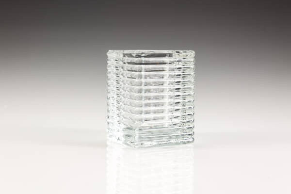 Square Ribbed Liquid Wax Candle Holder Clear Chunky Glass
