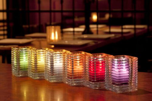 Square Ribbed Clear Glass Candle Holder (Case 6)