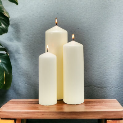 Set of Three Ivory Pillar Candles