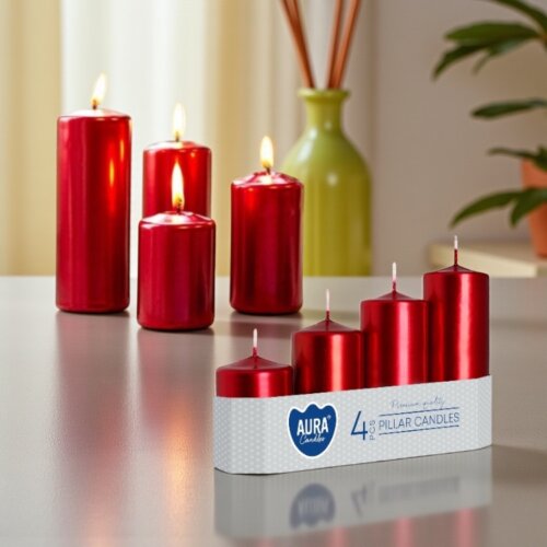 Glossy Red Pillar Candles