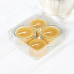Pack 4 Beeswax Tea Lights With Two Holders