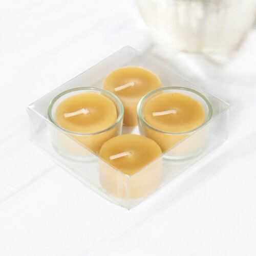 Pack 4 Beeswax Tea Lights With Two Holders