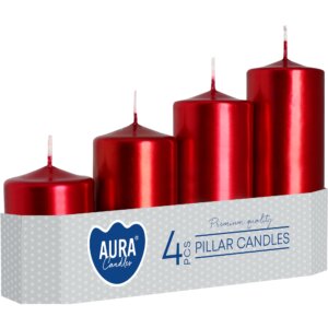 Pack 4 Glossy Red Pillar Candles