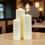 Set of Three Ivory Pillar Candles