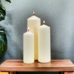 Set of Three Ivory Pillar Candles New