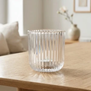 Round Grooved Tea Light Holder